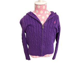 Ralph Lauren Childrens Purple Cable Knit Full-Zip Hoodie Sweater M 100% Cotton